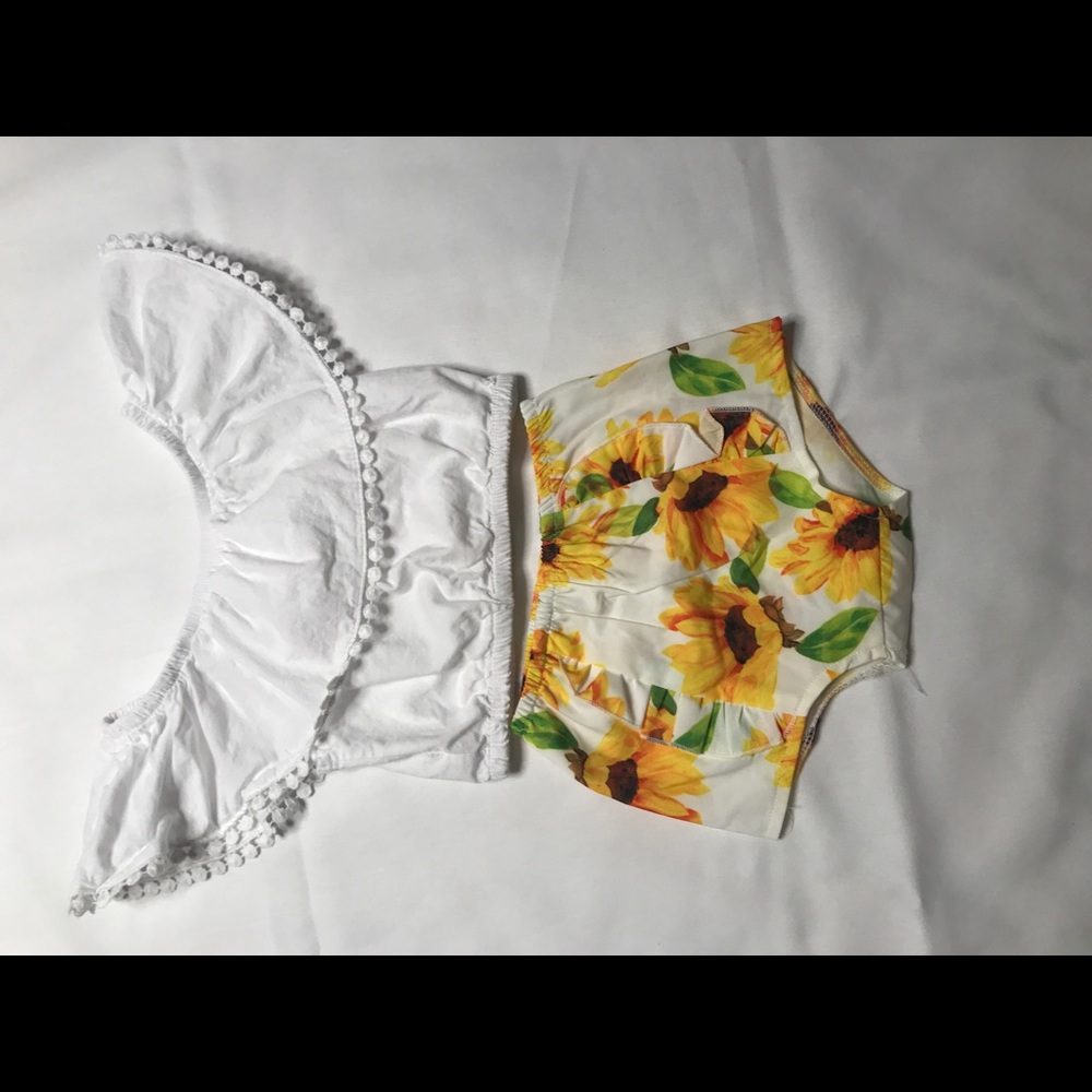 White boho top and sunflower bloomers